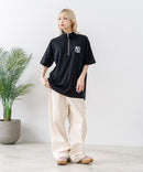 【SAVIER/サビアー】×【ZERO STAIN/ゼロステイン】【NYロゴ立体刺繍】コラボ ハーフジップ Tシャツ オーバーサイズ 汗染み防止 ストリート・スケーター