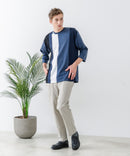 ZEROSTAIN フェイクレイヤード ビッグシルエット 切り替えデザイン 7分袖Tシャツ 汗染みの目立ちにくいTシャツ 防汚 UVカット