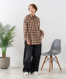 【C-FORT POINT/フォートポイント】【長めの丈感で腰回りカバー】ベーシックチェックシャツ レギュラーカラー ゆったりシルエット チェック柄 長袖 定番 カジュアル