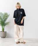 【SAVIER/サビアー】×【ZERO STAIN/ゼロステイン】【NYロゴ立体刺繍】コラボ ハーフジップ Tシャツ オーバーサイズ 汗染み防止 ストリート・スケーター