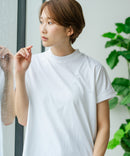 【C-FORTPOINT/フォートポイント】【ストレッチ性抜群の冷感素材を使用】フレンチスリーブ モックネックTシャツ プチハイネック プルオーバー 接触冷感 涼しい 二の腕カバー サイドスリット