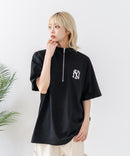 【SAVIER/サビアー】×【ZERO STAIN/ゼロステイン】【NYロゴ立体刺繍】コラボ ハーフジップ Tシャツ オーバーサイズ 汗染み防止 ストリート・スケーター