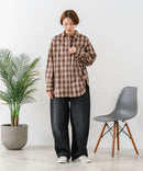 【C-FORT POINT/フォートポイント】【長めの丈感で腰回りカバー】ベーシックチェックシャツ レギュラーカラー ゆったりシルエット チェック柄 長袖 定番 カジュアル