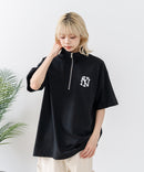 【SAVIER/サビアー】×【ZERO STAIN/ゼロステイン】【NYロゴ立体刺繍】コラボ ハーフジップ Tシャツ オーバーサイズ 汗染み防止 ストリート・スケーター