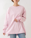 【HANES/ヘインズ】【ヘビーウェイト（肉厚）のコットン100％生地を使用】1P BEEFY-T for HER ボリュームスリーブTシャツ 長袖 無地 シンプル タフ サイドスリット 華奢見え タグレス仕様 ピンク FREE ❘ジーンズメイト公式オンラインショップ