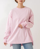 【HANES/ヘインズ】【ヘビーウェイト（肉厚）のコットン100％生地を使用】1P BEEFY-T for HER ボリュームスリーブTシャツ 長袖 無地 シンプル タフ サイドスリット 華奢見え タグレス仕様 ピンク FREE ❘ジーンズメイト公式オンラインショップ