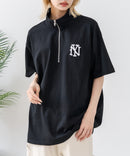 【SAVIER/サビアー】×【ZERO STAIN/ゼロステイン】【NYロゴ立体刺繍】コラボ ハーフジップ Tシャツ オーバーサイズ 汗染み防止 ストリート・スケーター