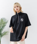 【SAVIER/サビアー】×【ZERO STAIN/ゼロステイン】【NYロゴ立体刺繍】コラボ ハーフジップ Tシャツ オーバーサイズ 汗染み防止 ストリート・スケーター