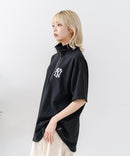 【SAVIER/サビアー】×【ZERO STAIN/ゼロステイン】【NYロゴ立体刺繍】コラボ ハーフジップ Tシャツ オーバーサイズ 汗染み防止 ストリート・スケーター