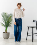 【C-FORTPOINT/フォートポイント】【すっきりとした縦ラインで細見えを叶える】リブハイネックロンT カットソー レイヤード風 メロウ始末 華やか フェミニン