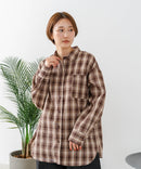 【C-FORT POINT/フォートポイント】【長めの丈感で腰回りカバー】ベーシックチェックシャツ レギュラーカラー ゆったりシルエット チェック柄 長袖 定番 カジュアル