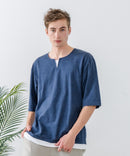 ZEROSTAIN フェイクレイヤード ビッグシルエット キーネック クルーネック Tシャツ 汗染みの目立ちにくいTシャツ 防汚 ＵＶカット ZERO STAIN