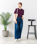 【C-FORTPOINT/フォートポイント】【細見え スタイルアップ効果】細ボーダー ジャガードリブTシャツ 着痩せ きれいめ オフィス 通勤 大人カジュアル フレンチシック