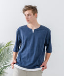 ZEROSTAIN フェイクレイヤード ビッグシルエット キーネック クルーネック Tシャツ 汗染みの目立ちにくいTシャツ 防汚 ＵＶカット ZERO STAIN