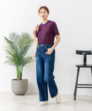 【C-FORTPOINT/フォートポイント】【細見え スタイルアップ効果】細ボーダー ジャガードリブTシャツ 着痩せ きれいめ オフィス 通勤 大人カジュアル フレンチシック