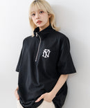 【SAVIER/サビアー】×【ZERO STAIN/ゼロステイン】【NYロゴ立体刺繍】コラボ ハーフジップ Tシャツ オーバーサイズ 汗染み防止 ストリート・スケーター