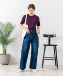 【C-FORTPOINT/フォートポイント】【細見え スタイルアップ効果】細ボーダー ジャガードリブTシャツ 着痩せ きれいめ オフィス 通勤 大人カジュアル フレンチシック