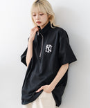 【SAVIER/サビアー】×【ZERO STAIN/ゼロステイン】【NYロゴ立体刺繍】コラボ ハーフジップ Tシャツ オーバーサイズ 汗染み防止 ストリート・スケーター