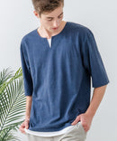 ZEROSTAIN フェイクレイヤード ビッグシルエット キーネック クルーネック Tシャツ 汗染みの目立ちにくいTシャツ 防汚 ＵＶカット ZERO STAIN