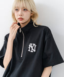 【SAVIER/サビアー】×【ZERO STAIN/ゼロステイン】【NYロゴ立体刺繍】コラボ ハーフジップ Tシャツ オーバーサイズ 汗染み防止 ストリート・スケーター