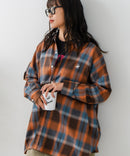 【BEVERLY HILLS POLO CLUB/ビバリーヒルズポロクラブ】オーバーサイズ ロゴ ワンポイント刺繍 シャギーチェックシャツ/フランネルシャツ/レディース メンズ