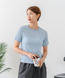【U.S.POLO ASSN./ユーエスポロアッスン】【肌離れが良く通気性に優れるサッカー生地】リンガーＴシャツ ワンポイントロゴ 半袖 クルーネック 涼しい 綺麗めカジュアル