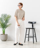 【C-FORTPOINT/フォートポイント】【ひんやり接触冷感 二の腕カバー】カット楊柳 ハイネック5分袖Tシャツ 体型カバー 着痩せ きれいめ カジュアル 涼しい