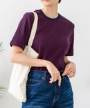 【C-FORTPOINT/フォートポイント】【細見え スタイルアップ効果】細ボーダー ジャガードリブTシャツ 着痩せ きれいめ オフィス 通勤 大人カジュアル フレンチシック