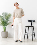 【C-FORTPOINT/フォートポイント】【ひんやり接触冷感 二の腕カバー】カット楊柳 ハイネック5分袖Tシャツ 体型カバー 着痩せ きれいめ カジュアル 涼しい