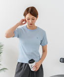 【U.S.POLO ASSN./ユーエスポロアッスン】【肌離れが良く通気性に優れるサッカー生地】リンガーＴシャツ ワンポイントロゴ 半袖 クルーネック 涼しい 綺麗めカジュアル