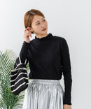【C-FORTPOINT/フォートポイント】【すっきりとした縦ラインで細見えを叶える】リブハイネックロンT カットソー レイヤード風 メロウ始末 華やか フェミニン