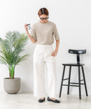 【C-FORTPOINT/フォートポイント】【ひんやり接触冷感 二の腕カバー】カット楊柳 ハイネック5分袖Tシャツ 体型カバー 着痩せ きれいめ カジュアル 涼しい