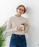 【C-FORTPOINT/フォートポイント】【すっきりとした縦ラインで細見えを叶える】リブハイネックロンT カットソー レイヤード風 メロウ始末 華やか フェミニン