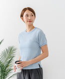 【U.S.POLO ASSN./ユーエスポロアッスン】【肌離れが良く通気性に優れるサッカー生地】リンガーＴシャツ ワンポイントロゴ 半袖 クルーネック 涼しい 綺麗めカジュアル