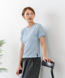 【U.S.POLO ASSN./ユーエスポロアッスン】【肌離れが良く通気性に優れるサッカー生地】リンガーＴシャツ ワンポイントロゴ 半袖 クルーネック 涼しい 綺麗めカジュアル