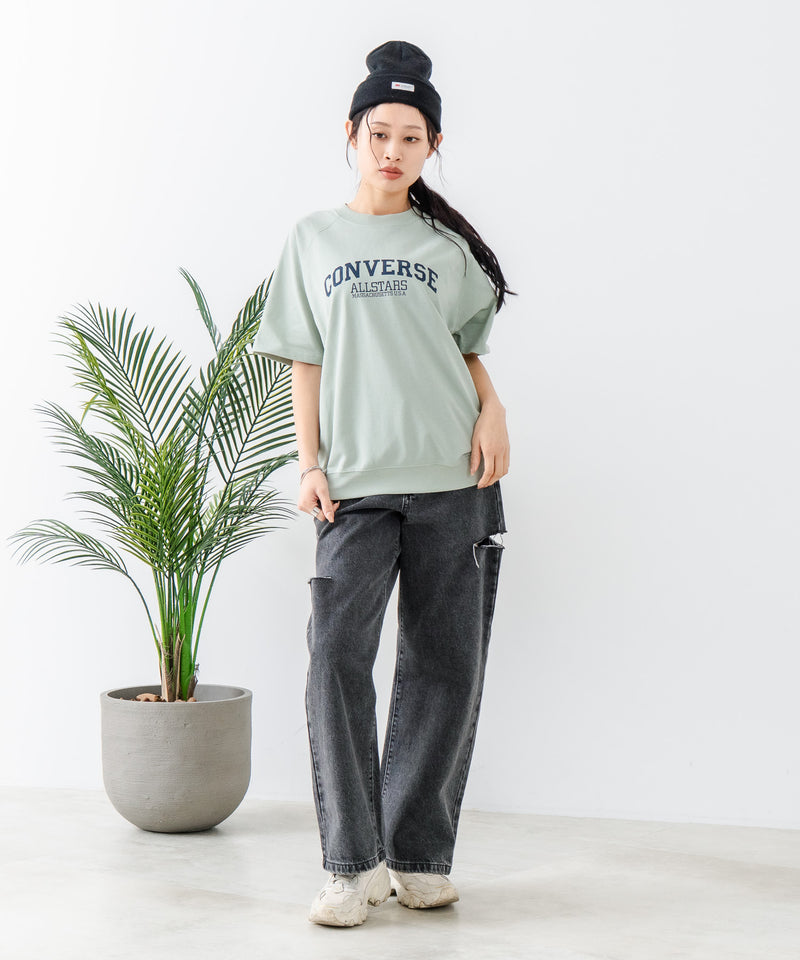 【CONVERSE/コンバース】ミニ裏毛 5分袖 ロゴプリントスウェットトレーナー zo