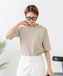 【C-FORTPOINT/フォートポイント】【ひんやり接触冷感 二の腕カバー】カット楊柳 ハイネック5分袖Tシャツ 体型カバー 着痩せ きれいめ カジュアル 涼しい
