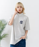 【SAVIER/サビアー】×【ZERO STAIN/ゼロステイン】【NYロゴ立体刺繍】コラボ ハーフジップ Tシャツ オーバーサイズ 汗染み防止 ストリート・スケーター