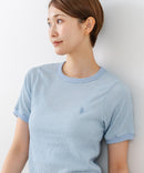 【U.S.POLO ASSN./ユーエスポロアッスン】【肌離れが良く通気性に優れるサッカー生地】リンガーＴシャツ ワンポイントロゴ 半袖 クルーネック 涼しい 綺麗めカジュアル