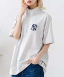 【SAVIER/サビアー】×【ZERO STAIN/ゼロステイン】【NYロゴ立体刺繍】コラボ ハーフジップ Tシャツ オーバーサイズ 汗染み防止 ストリート・スケーター