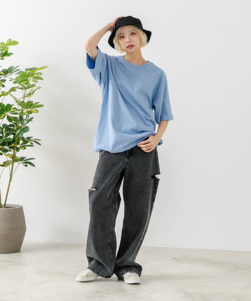 USAコットン ワッペンロゴ刺繍 無地 クルーネック半袖Tシャツ レディース メンズ【DISCUS/ディスカス】