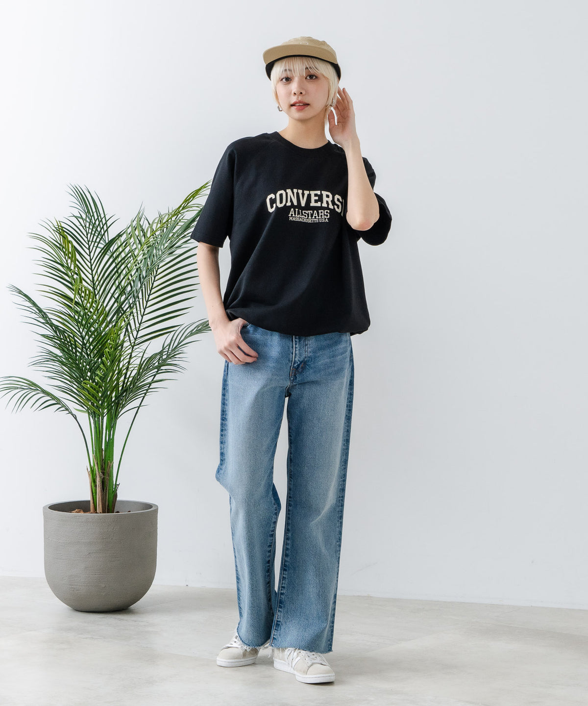 CONVERSE/コンバース】ミニ裏毛 5分袖 ロゴプリントスウェット