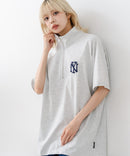 【SAVIER/サビアー】×【ZERO STAIN/ゼロステイン】【NYロゴ立体刺繍】コラボ ハーフジップ Tシャツ オーバーサイズ 汗染み防止 ストリート・スケーター
