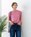 【C-FORTPOINT/フォートポイント】【ストレッチ性抜群の冷感素材を使用】後ろタック入り 5分袖Tシャツ 立体感 美シルエット ラウンドヘム 接触冷感 涼しい 体形カバー