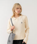 【U.S. POLO ASSN./ユーエスポロアッスン】【コンパクトすぎずルーズすぎない絶妙なサイズ感】ケーブルニットポロシャツ ケーブル編み 配色デザイン 柔らかい カジュアル きれいめ ❘ジーンズメイト公式オンラインショップ