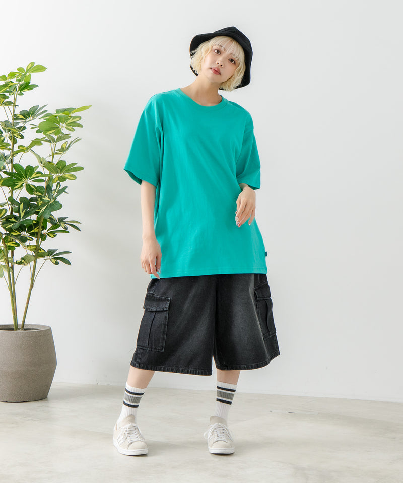 USAコットン ワッペンロゴ刺繍 無地 クルーネック半袖Tシャツ レディース メンズ【DISCUS/ディスカス】