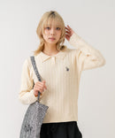 【U.S. POLO ASSN./ユーエスポロアッスン】【コンパクトすぎずルーズすぎない絶妙なサイズ感】ケーブルニットポロシャツ ケーブル編み 配色デザイン 柔らかい カジュアル きれいめ ❘ジーンズメイト公式オンラインショップ