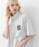 【SAVIER/サビアー】×【ZERO STAIN/ゼロステイン】【NYロゴ立体刺繍】コラボ ハーフジップ Tシャツ オーバーサイズ 汗染み防止 ストリート・スケーター