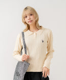 【U.S. POLO ASSN./ユーエスポロアッスン】【コンパクトすぎずルーズすぎない絶妙なサイズ感】ケーブルニットポロシャツ ケーブル編み 配色デザイン 柔らかい カジュアル きれいめ ❘ジーンズメイト公式オンラインショップ