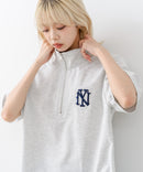 【SAVIER/サビアー】×【ZERO STAIN/ゼロステイン】【NYロゴ立体刺繍】コラボ ハーフジップ Tシャツ オーバーサイズ 汗染み防止 ストリート・スケーター